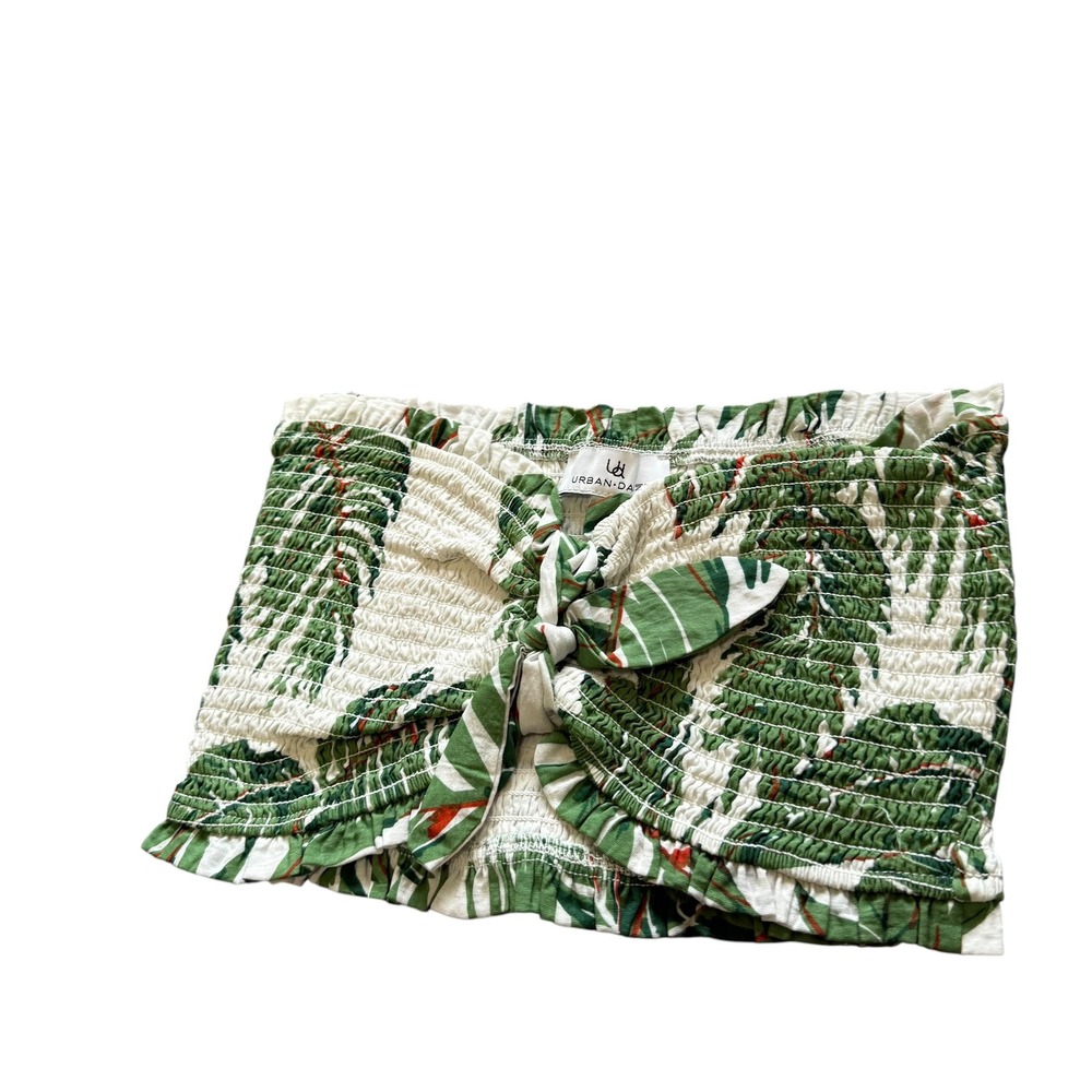 Urban Daizy Tube Top Women S Green White Tropical Leaf Smocked Tie Front Good